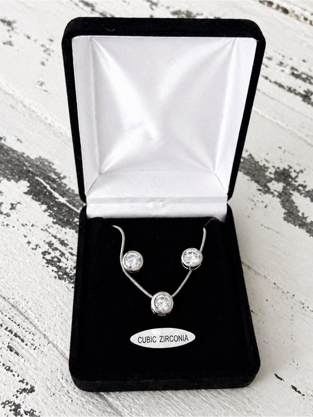 Sterling-Tone Cubic Zirconia Pendant Necklace and Earrings Set - Silver